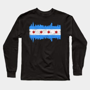 Chicago City Flag Skyline Vintage Retro Long Sleeve T-Shirt